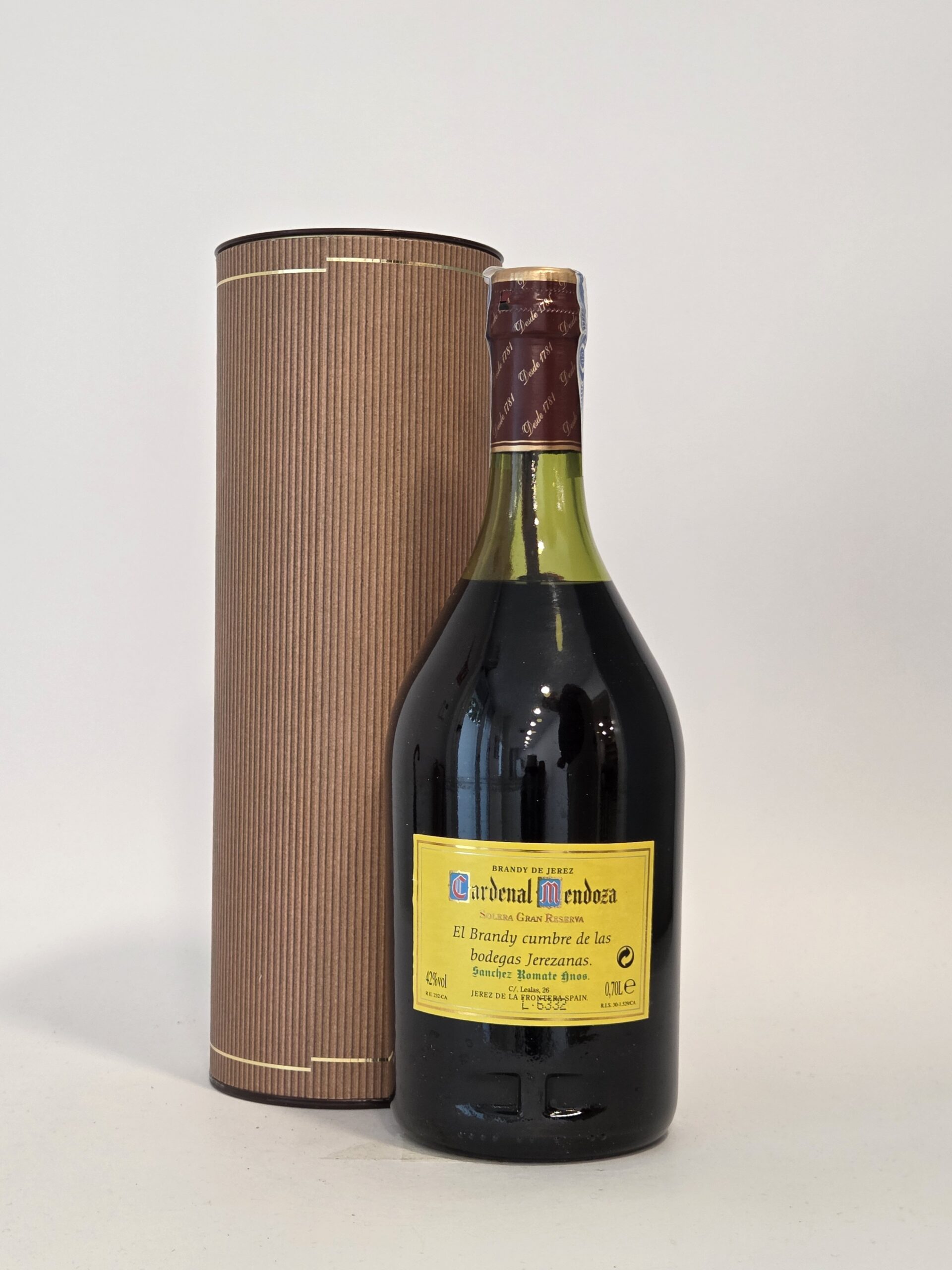 Cardenal Mendoza Solera Gran Reserva – Sánchez Romate – Coffret Cylindrique d’Origine – Années 2000 – 70 cl – 40 % vol. – Image 2